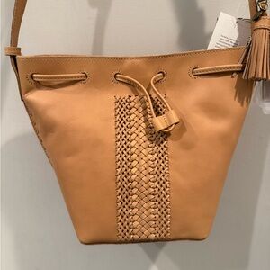 NWT The Sak Tan Leather Shoulder Bag with Woven Accent